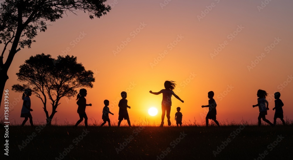 Fototapeta premium Children Playing at Sunset