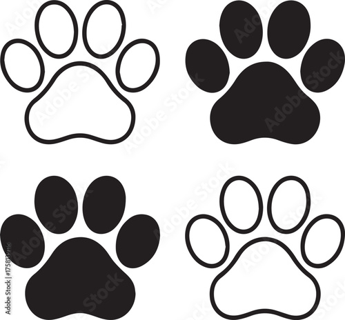 monochrome paw print vector pack 2x2 grid outline and solid styles ai eps png jpeg perfect for pet branding