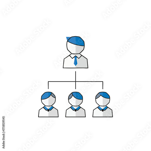 Simple organizational chart icon showing a manager leading a team of three employees.