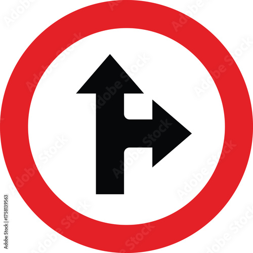 Traffic sign indicating that straight ahead and right turns are permitted