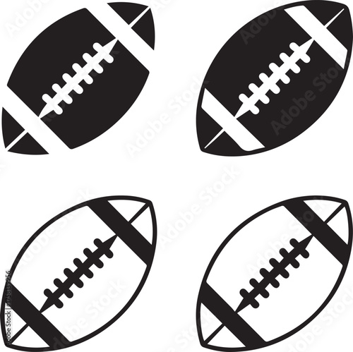 americanfootball emblem pack four monochrome football icons different stripe patterns and lace details scalable vector artwork