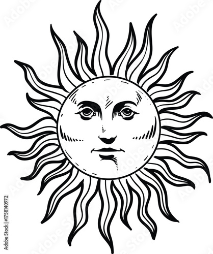 Hand Drawn Sun Face Line Drawing Vector