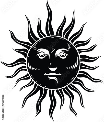 Vintage Sun Face Vector Illustration