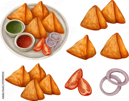 Watercolor Delicious India Food Samosa Clipart Collection