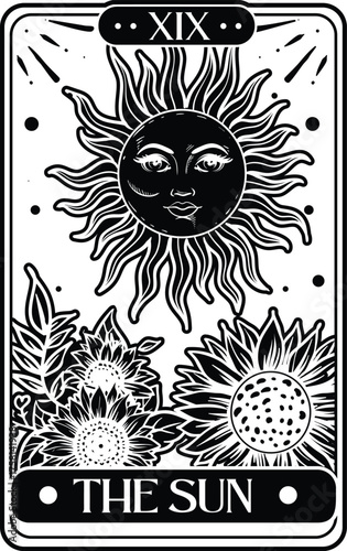 The Moon Tarot Card Line Art – Mystical Cat and Crescent Moon Vector Design