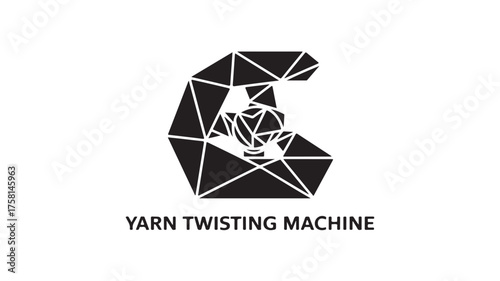 Modern geometric logo representing a sophisticated yarn twisting machine, symbolizing innovation in textile manufacturing and industrial process efficiency for a cutting edge brand identity.