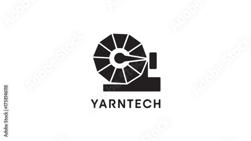 Dynamic modern logo for YarnTech showcases innovative textile machinery, symbolizing advanced manufacturing and industrial progress with a clean, professional aesthetic.