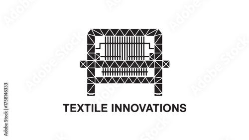 Modern textile weaving loom icon with abstract geometric patterns symbolizing industry and innovation, perfect for fabric design and manufacturing branding