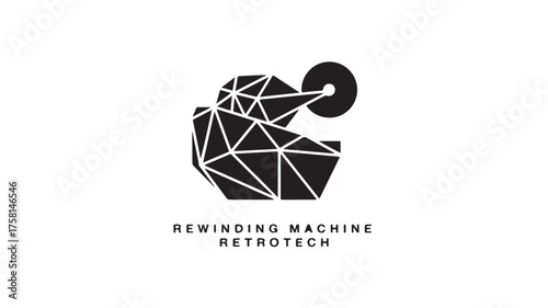 Modern abstract logo design for Rewinding Machine Retrotech symbolizing innovation and technological advancement with a unique geometric style