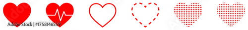 Red heart icons vector set. Set of love symbols isolated. Vector illustration
