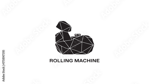 Abstract geometric black rolling machine symbol with clean modern lines, perfect for industrial or tech branding, conveying innovation and forward motion.