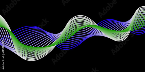 Abstract artwork featuring flowing blue and white waves against a black background. colorful light wave futuristic background with a glowing abstract waves. light waves create a mesmerizing display.