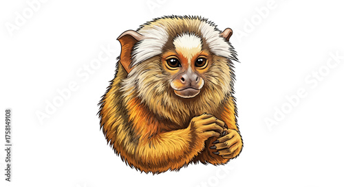 Adorable Golden Lion Tamarin Monkey with Expressive Eyes Illustration.