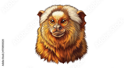 Detailed Digital Illustration of a Golden Marmoset Monkey Portrait.