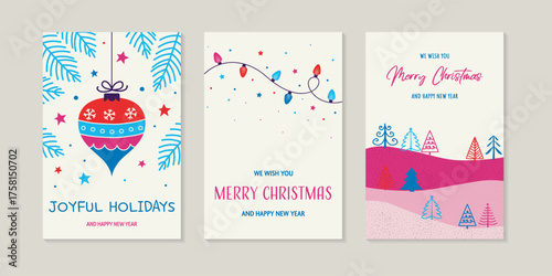 Christmas greeting card set. Vector illustration