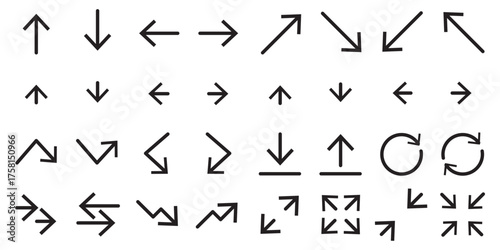 Arrows UI isolated icons set. Set of line vector icon with editable stroke