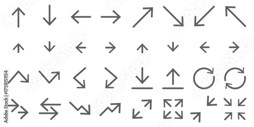 Arrows UI isolated icons set. Set of line vector icon with editable stroke