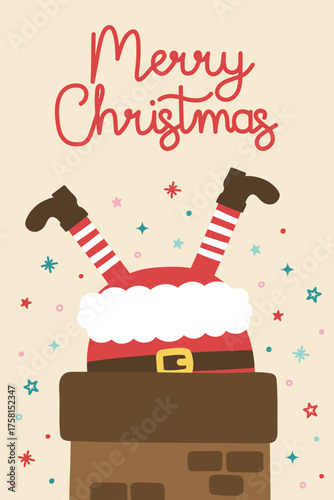 Christmas greeting card with funny hand drawn Santa Claus. Vector illustration