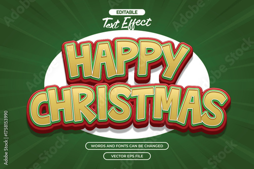 Happy christmas editable text effect with gold txture text and with green comic background
