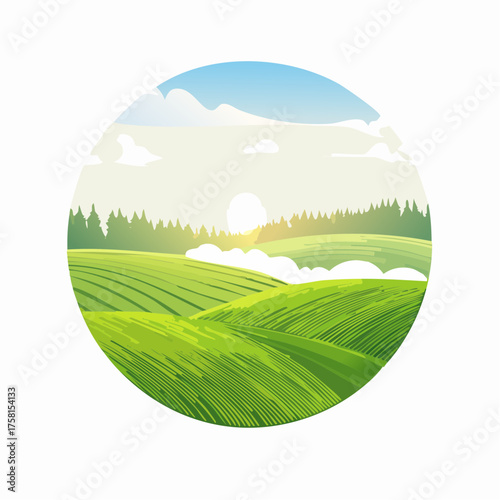 panorama of a beautiful, ecological farmland at sunrise