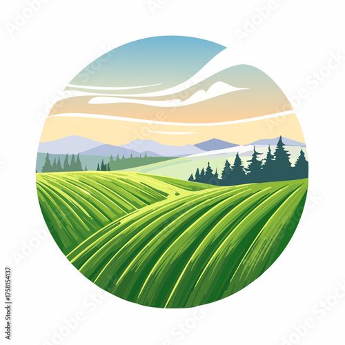 panorama of a beautiful, ecological farmland at sunrise