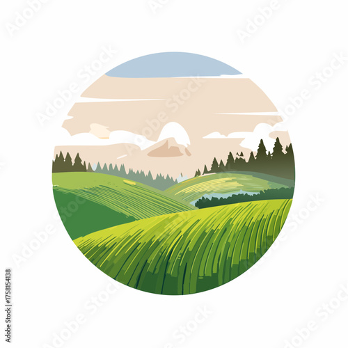 panorama of a beautiful, ecological farmland at sunrise