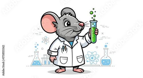 mouse scientist holding test tube with bubbling liquid in a laboratory conveying scientific discovery and chemical research in an experiment