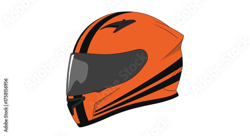 A vibrant orange motorcycle helmet with black racing stripes offers superior head protection on the road.