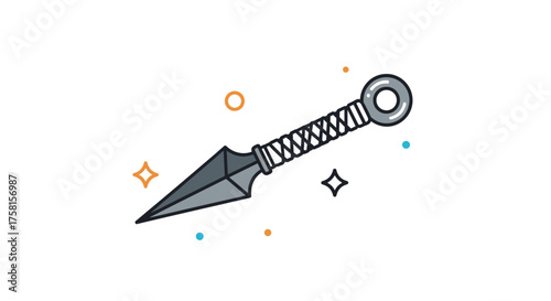 A sharp throwing knife with a spiked tip and a wrapped handle sits isolated against a white background.