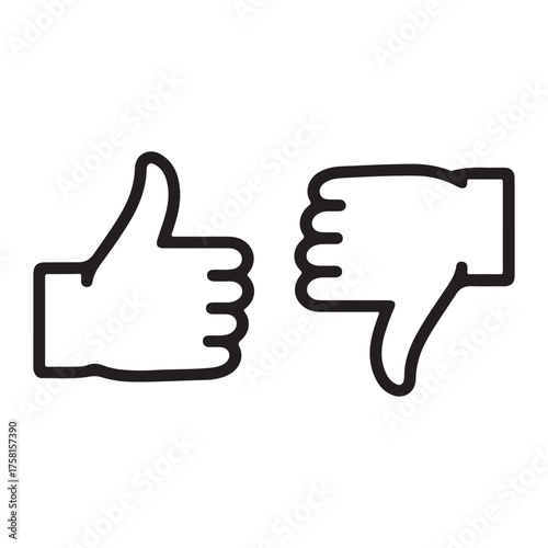 Icon of a thumbs up and thumbs down symbol representing approval and disapproval for user feedback and rating systems