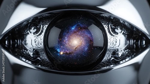 Ornate Silver Eye with Galaxy Reflection: Cosmic Vision Video