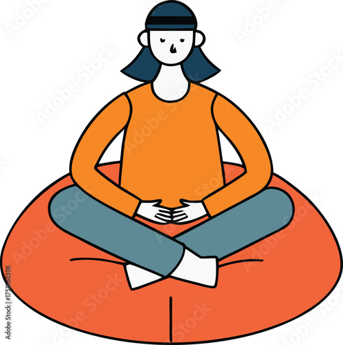 Person meditating on bean bag sitting cross legged yoga pose mindfulness relaxation isolated on transparent background