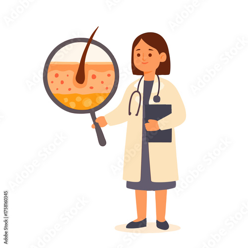 Dermatologist Examining Hair Follicle Vector Illustration, Skin Care Doctor