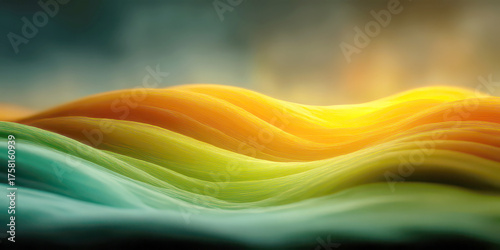 Abstract Flowing Wavy Fabric Texture Background Green Yellow Orange Warm Light Effect