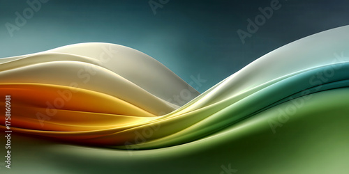 Abstract Flowing Wave Smooth Gradient Background Green Yellow White Minimalist Design