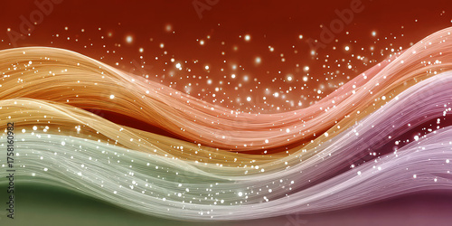 Abstract Flowing Wave Lines Background Orange Green Glitter Particles Elegant Design