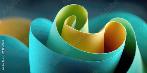 Abstract Rolled Paper Waves Yellow Green Blue Turquoise Texture Minimalist Design