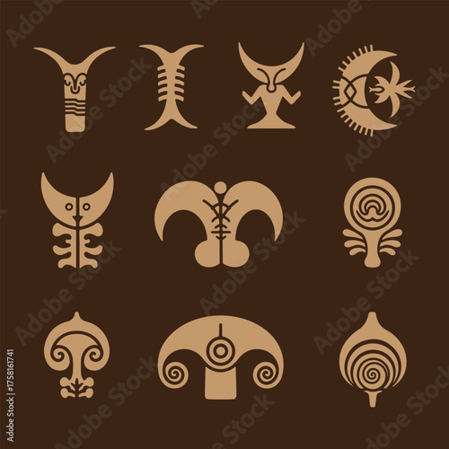 Flat design gobekli tepe symbols set 18