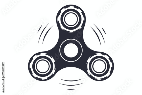 A black and white fidget spinner with motion lines suggesting it is spinning quickly