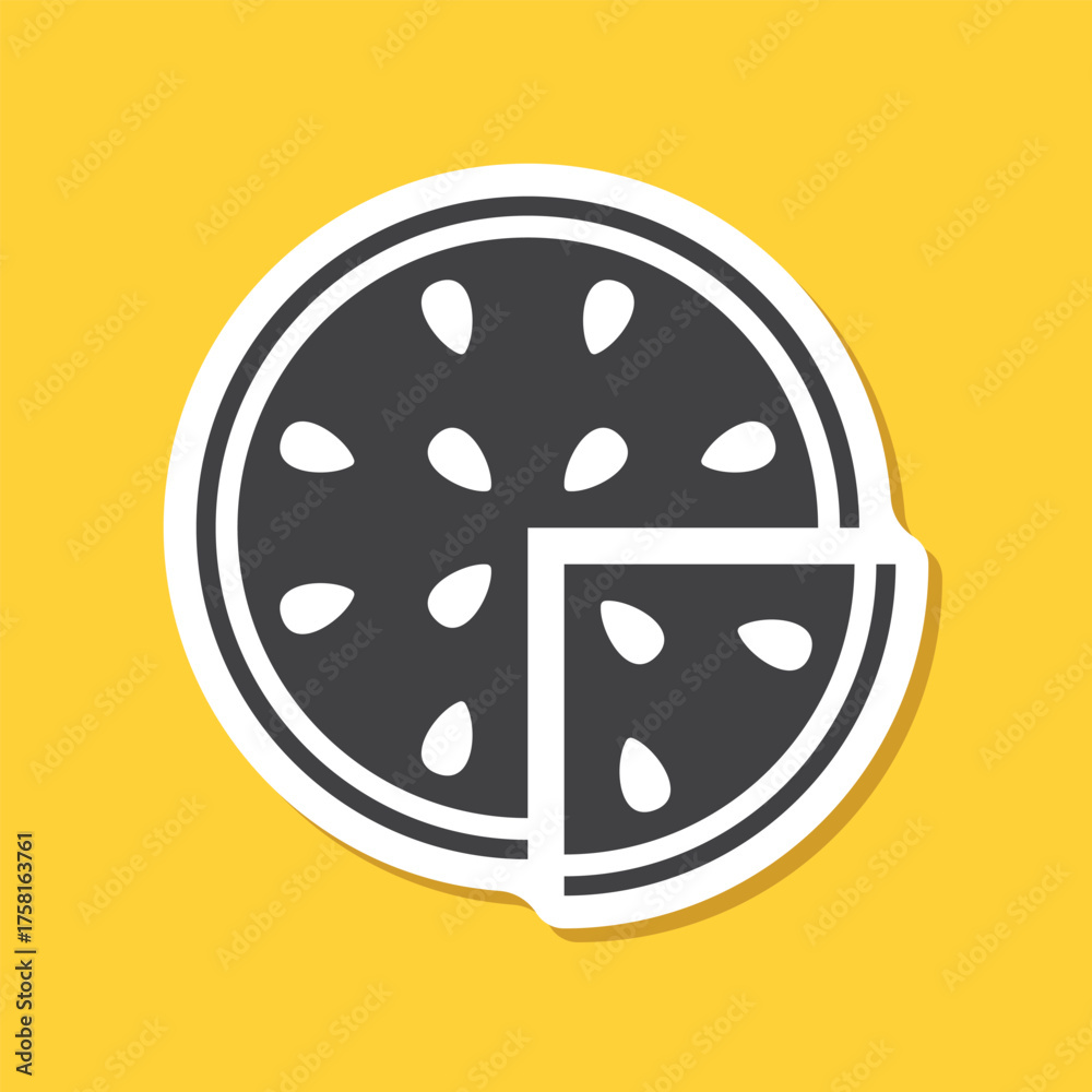 Obraz premium Watermelon sticker icon in flat style. Fresh sweet and healthy fruit vector illustration on isolated background. Summer food sign business concept.