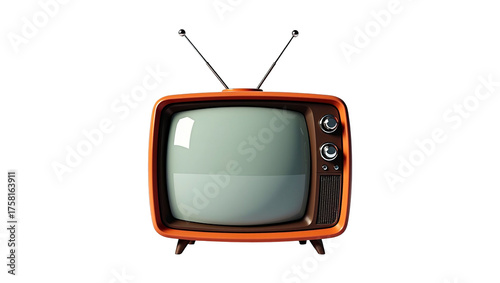 Retro orange television with blank screen isolated on transparent background. Vintage TV set for media and entertainment