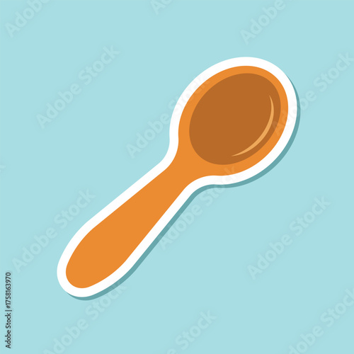 Spoon sticker icon in flat style. Teaspoon vector illustration on isolated background. Tablespoon sign business concept.