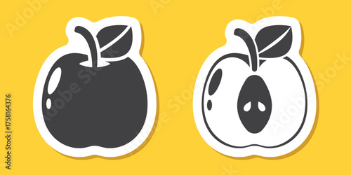 Apple fruit sticker icon in flat style. Healthy dessert vector illustration on isolated background. Fresh food sign business concept.