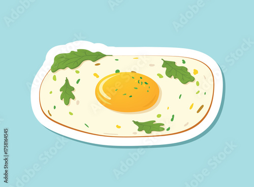 Fried egg sticker icon in flat style. Omelet vector illustration on isolated background. Healthy food sign business concept.