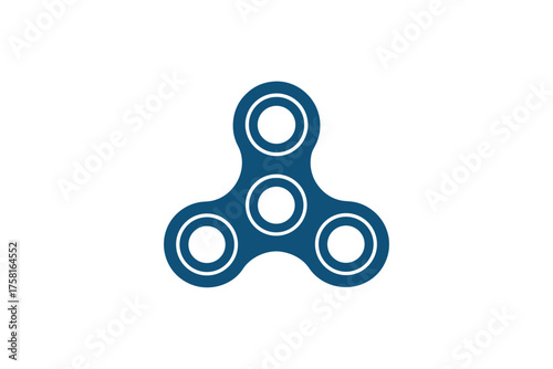 A blue fidget spinner with circular cutouts is centered on a white backdrop
