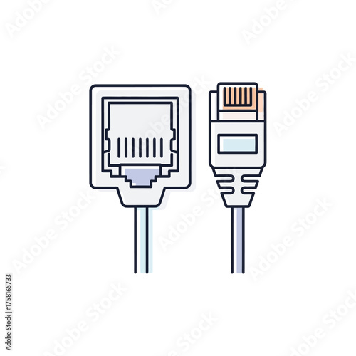 Ethernet network cable connector and jack close up vector