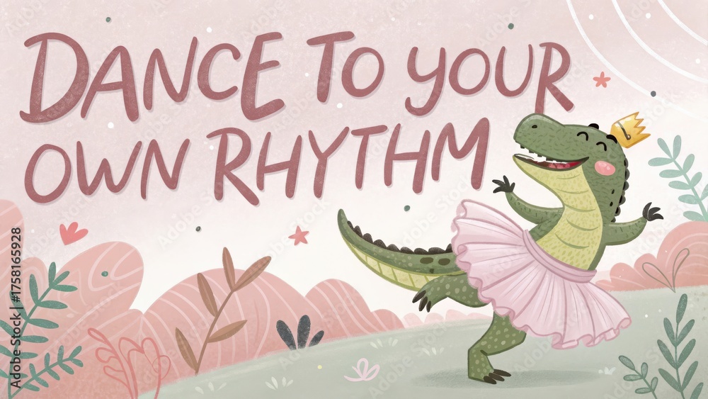Obraz premium Dancing alligator in tutu and crown