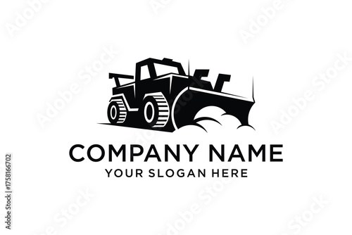 Black Silhouette Snowplow Heavy Equipment Logo Design for Construction and Winter Service
