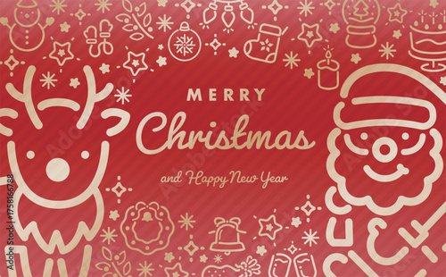 クリスマスのカードや広告に最適なシンプルゴールドデザインのフレーム背景:おしゃれでポップなアイコン的デザイン