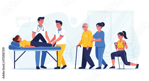 Comprehensive rehabilitation program featuring diverse patient scenarios and therapies